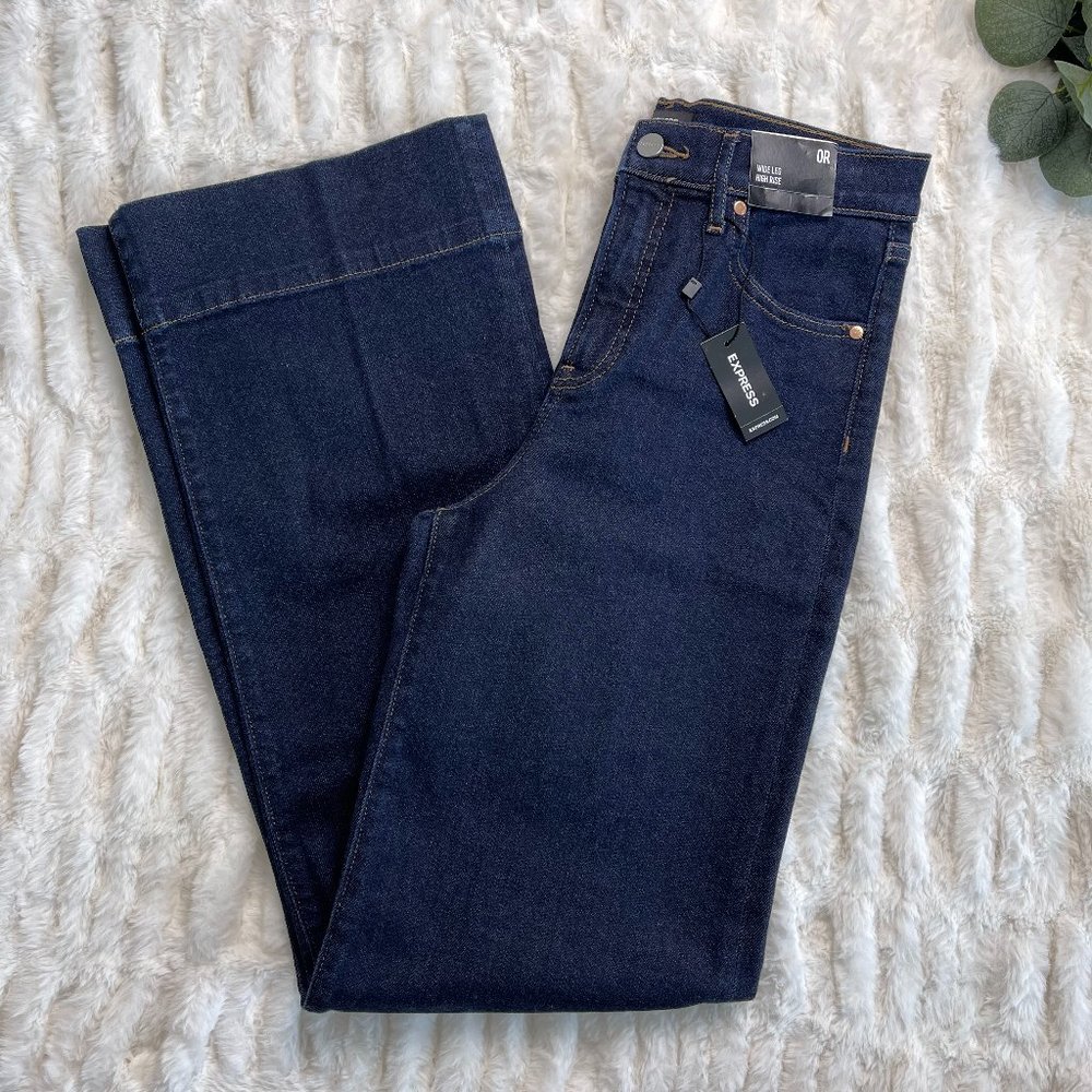 NEW Express High Rise Wide Leg Jeans, Dark Wash Denim, Women's Sz 0R